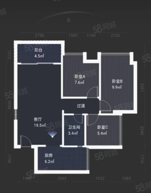 帝景蓝湾3室2厅2卫102.74㎡南97万