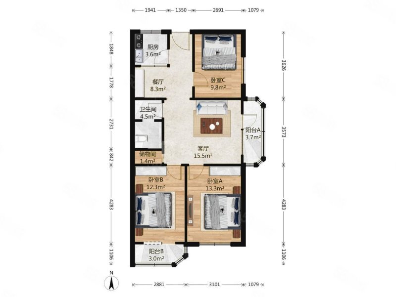 羊坊店17号院3室2厅1卫99.6㎡东南1050万