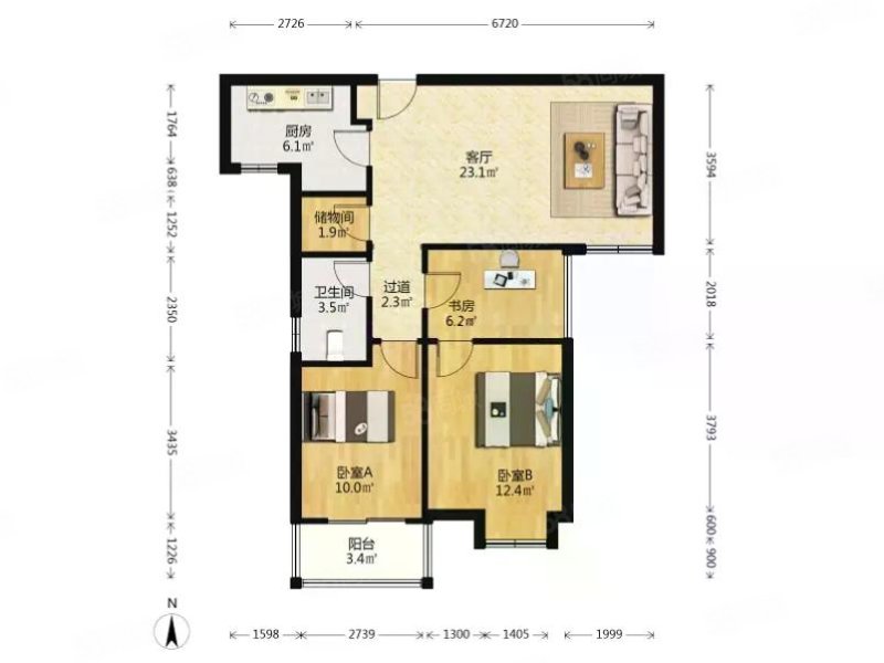 东沙公寓3室1厅1卫91㎡南北172万