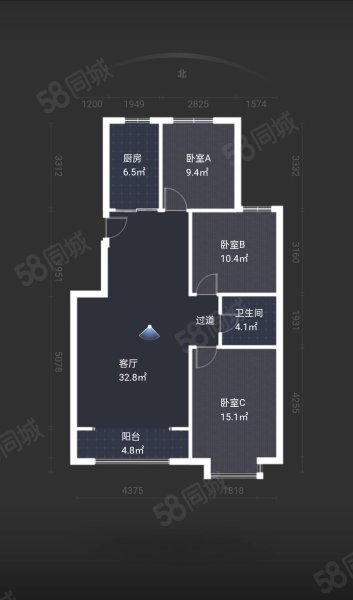 未来城3室2厅1卫108㎡南北102万