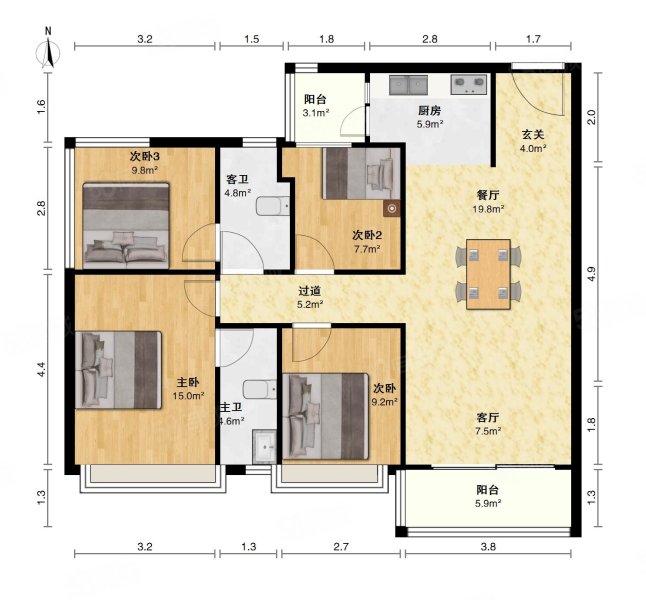 碧桂园中央上城4室2厅2卫116㎡南69万