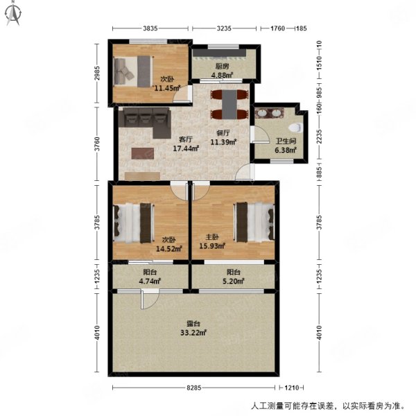 天都花园3室2厅1卫97.45㎡南北150万