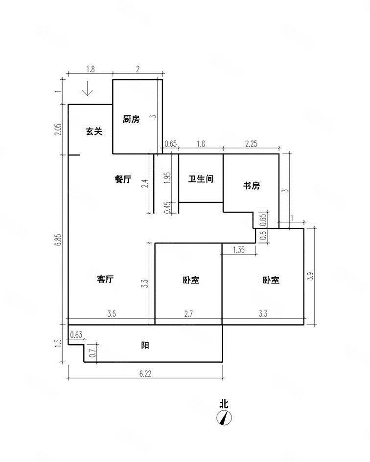 新城玖珑湖3室2厅1卫104.28㎡南北182万