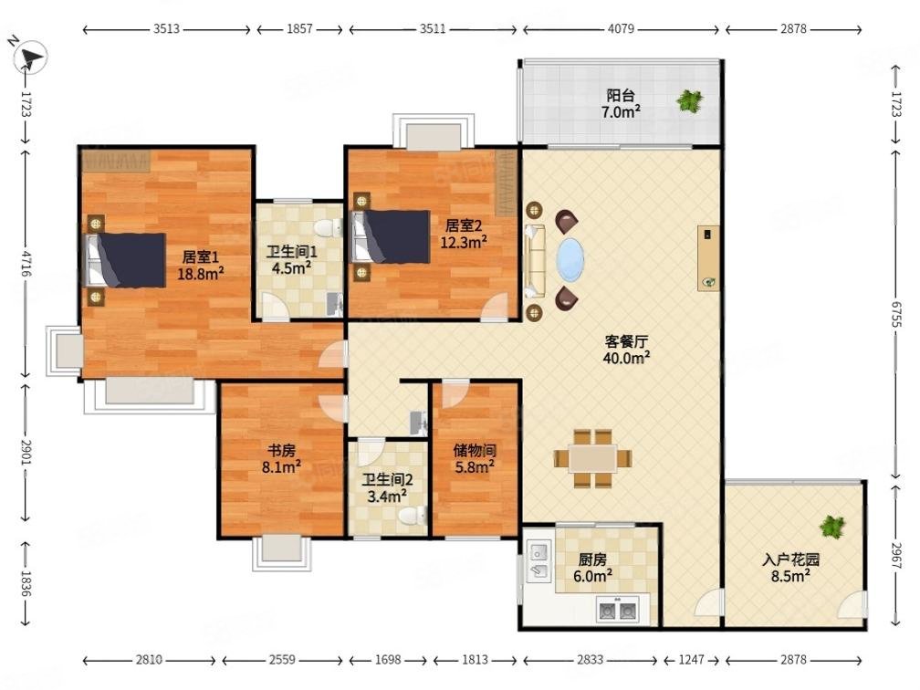 盛世鹏程花园4室2厅2卫132.72㎡南北888万