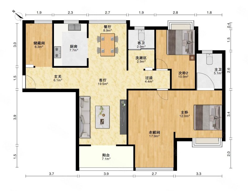 菩提苑3室2厅2卫129.77㎡南北140万