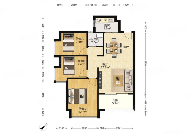 华发城建未来荟3室2厅1卫85.65㎡南180万