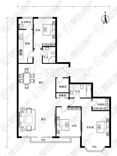 蓝堡国际公寓3室1厅2卫191㎡南北1700万