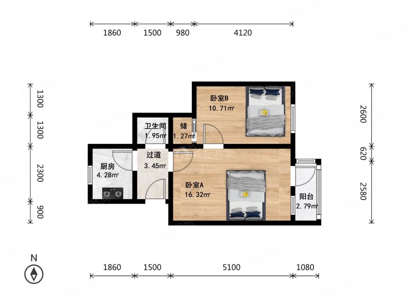 天坛东里(南区)2室0厅1卫50.9㎡东西450万