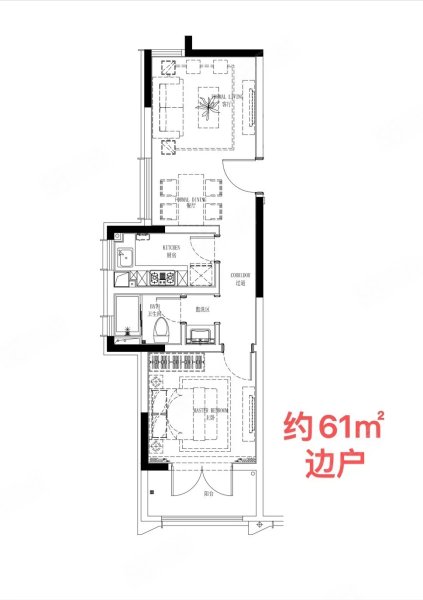 锦麟融誉府2室1厅1卫61.29㎡南北166万