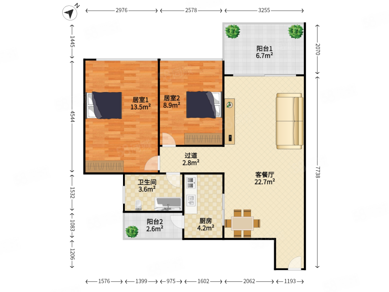 菁英趣庭2室2厅1卫75.65㎡南北590万