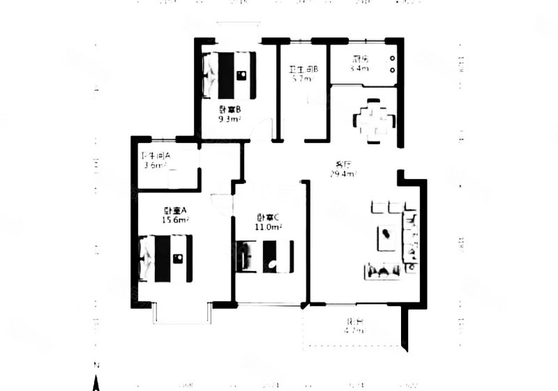 惠景文园3室2厅2卫153㎡南北116万