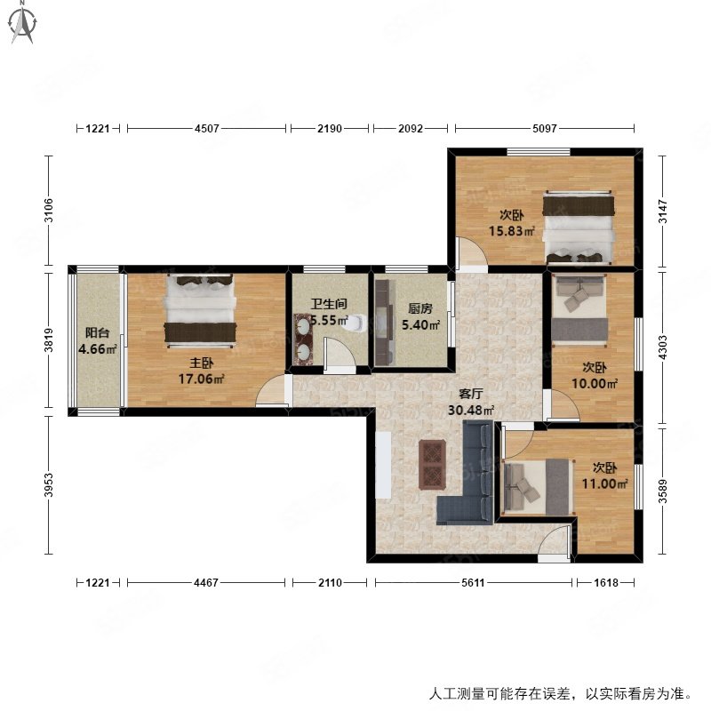 云龙公寓(下城)4室1厅1卫126.32㎡西北375万