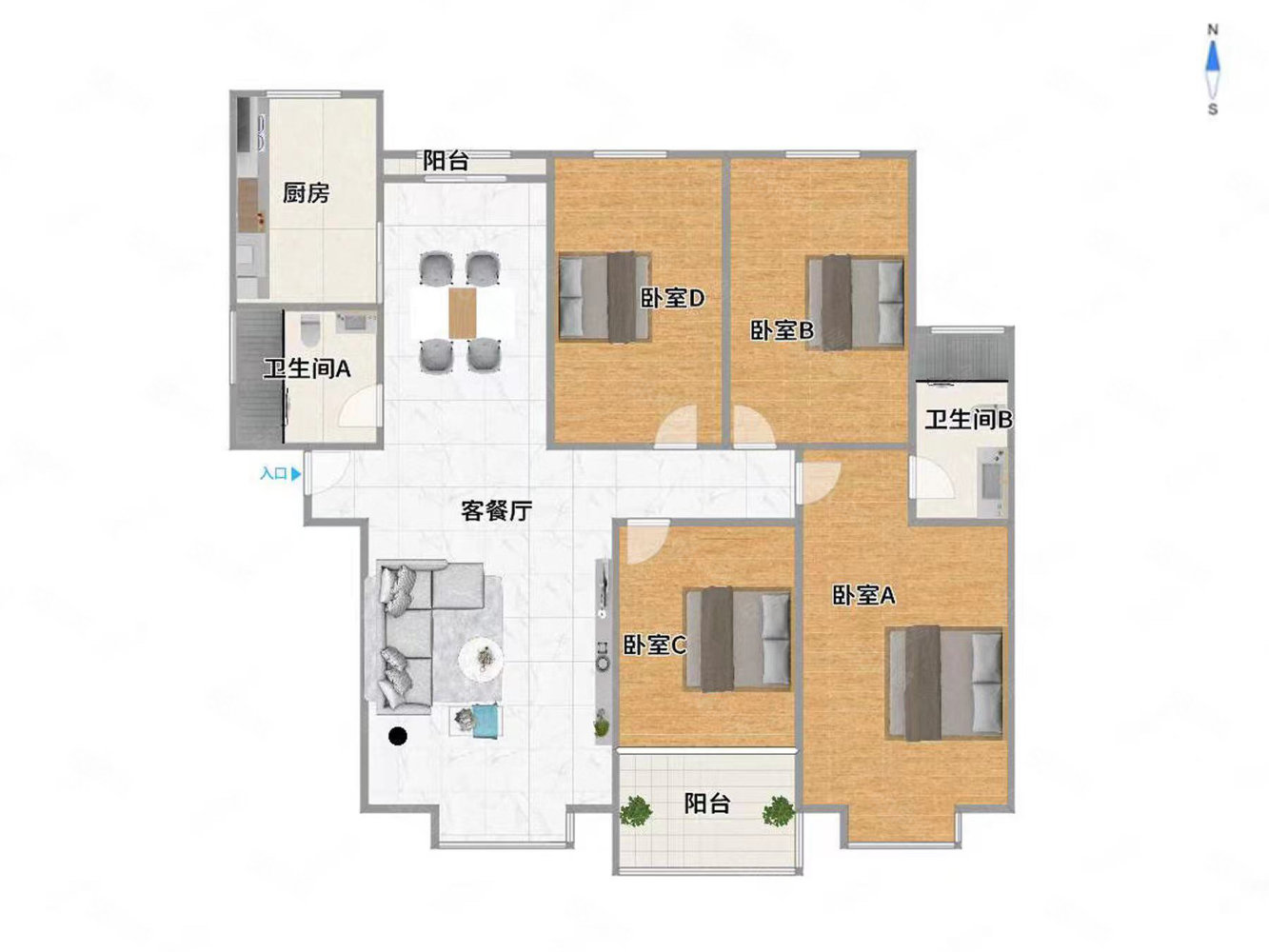 西山新苑4室2厅2卫123.3㎡南北65.8万