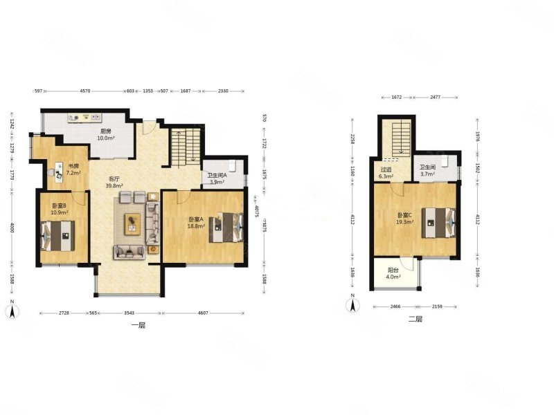 卓锦城精装跃层套四双卫中央空调带地暖