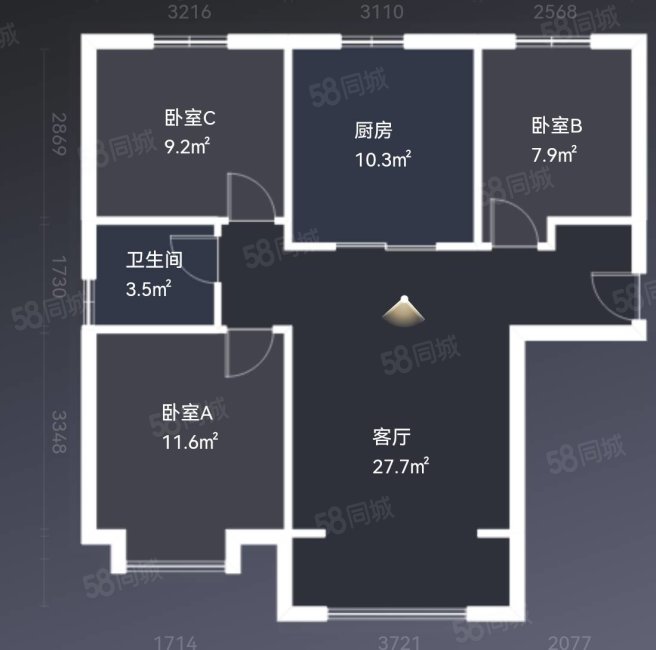 宝境檀香3室2厅1卫96.82㎡南北109万