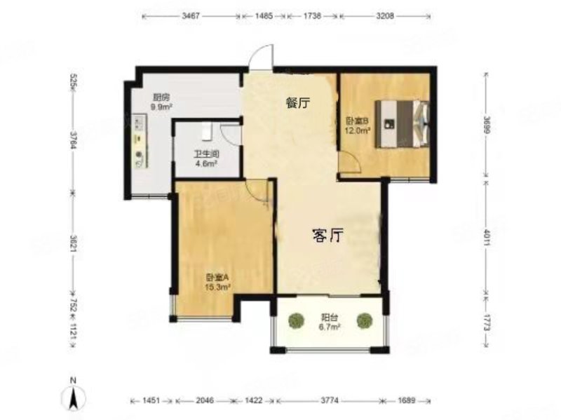 喻家山庄2室2厅1卫96.72㎡南北248万