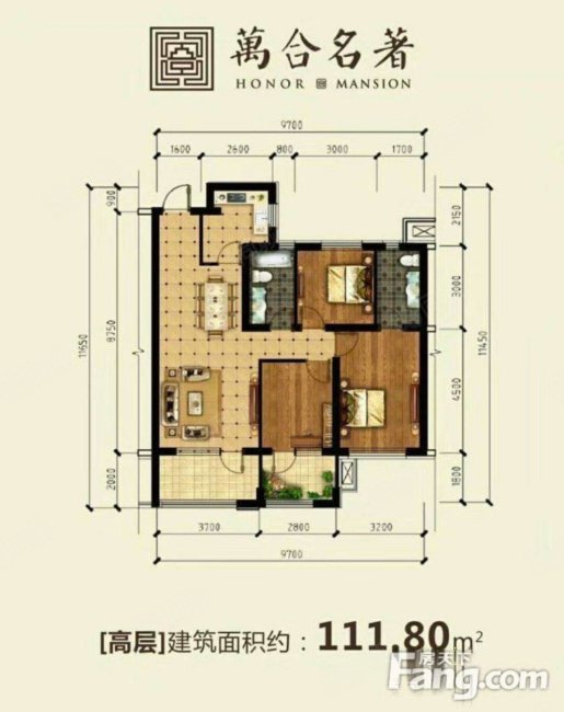 万合名著3室2厅2卫112㎡南北96万