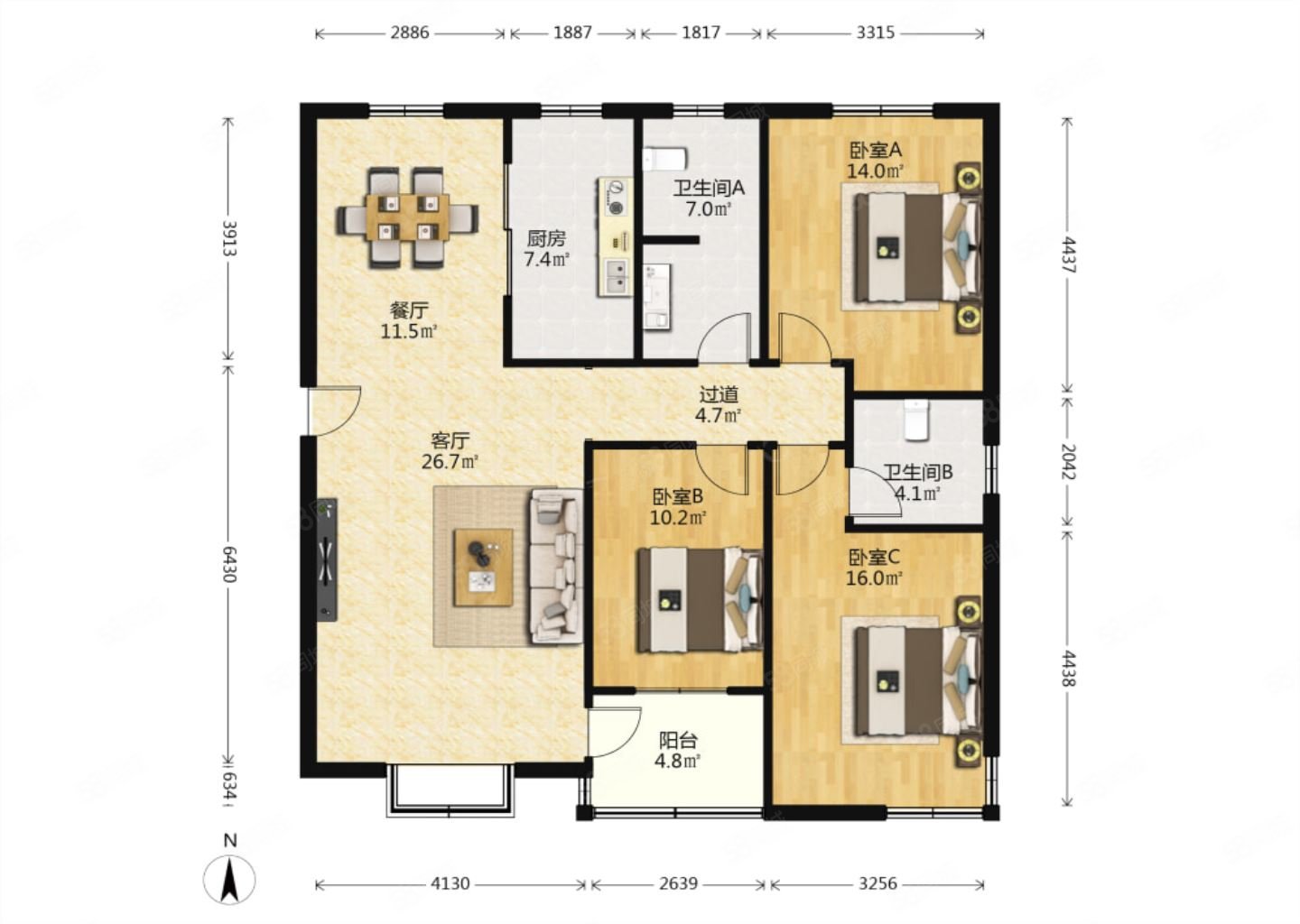 兴业家园3室2厅2卫143㎡南149万