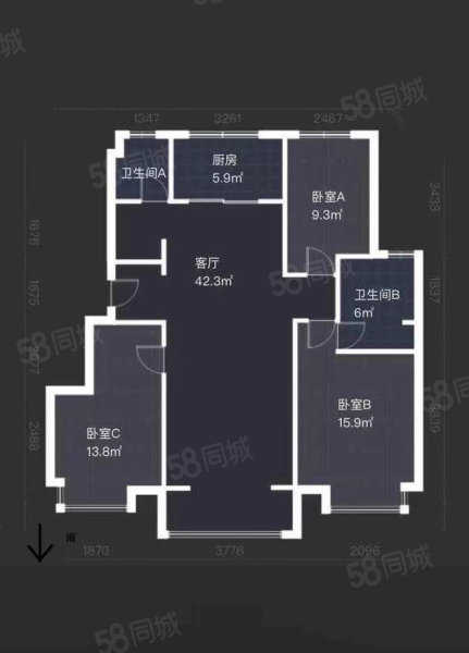 天悦风华3室2厅2卫125㎡南北245万