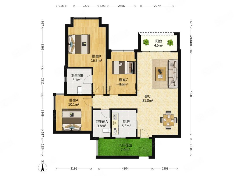龙湖北城天街(一期)3室2厅2卫106㎡南225万