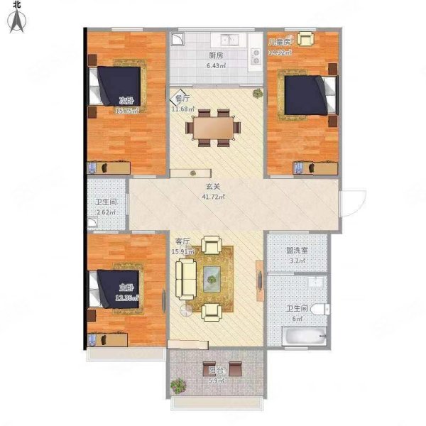 工商银行家属院(桓公花园1-8号)3室2厅1卫126㎡南北88万