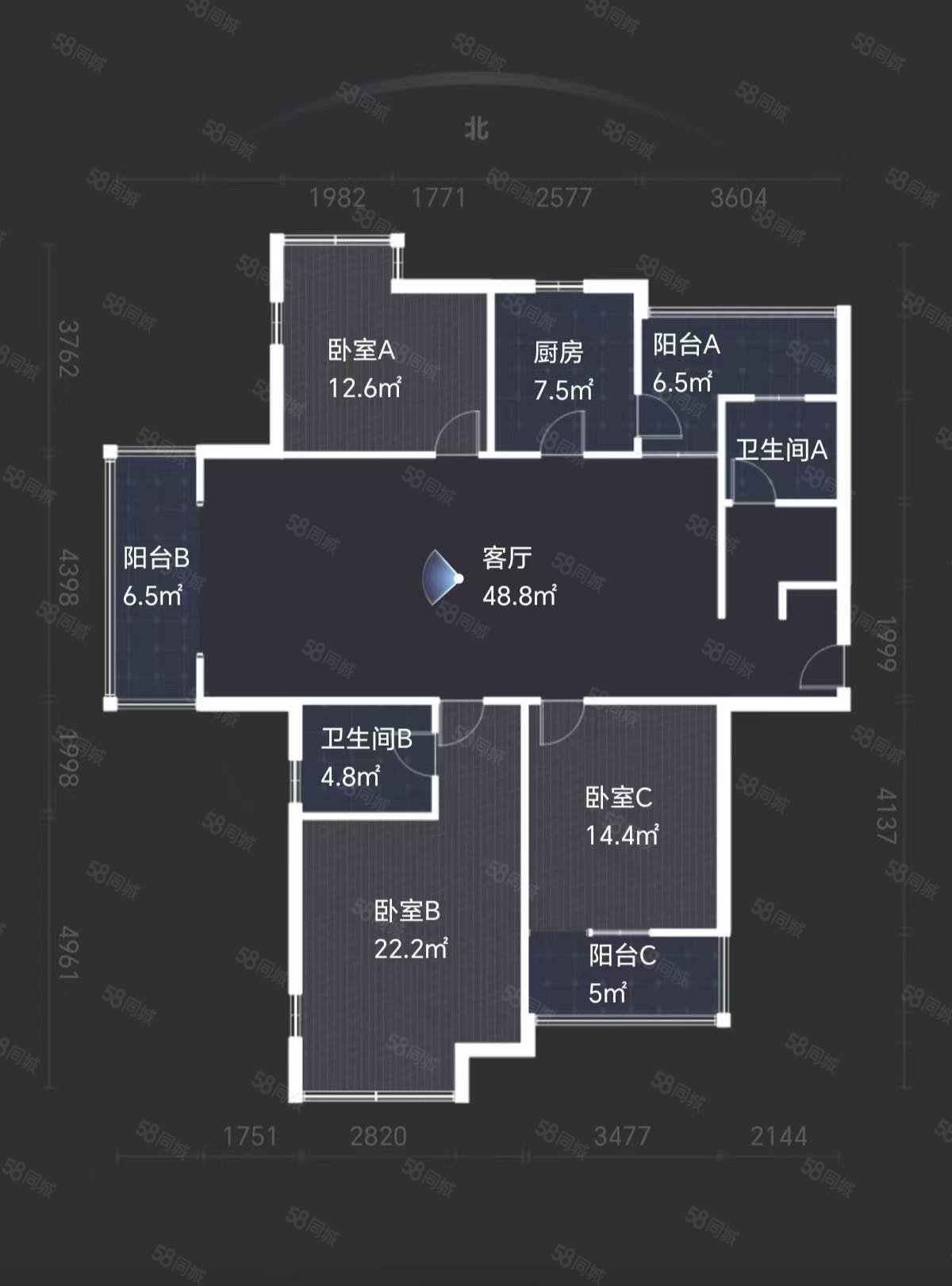 青棠湾小区(公寓住宅)3室2厅2卫164㎡南北90万
