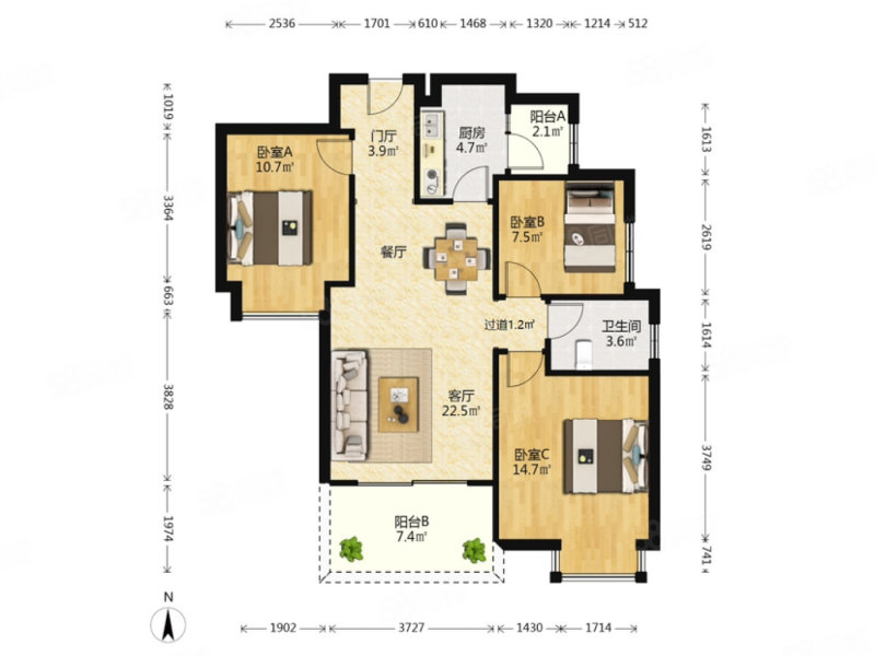 黄金时代(高新)3室2厅1卫98㎡南北168万