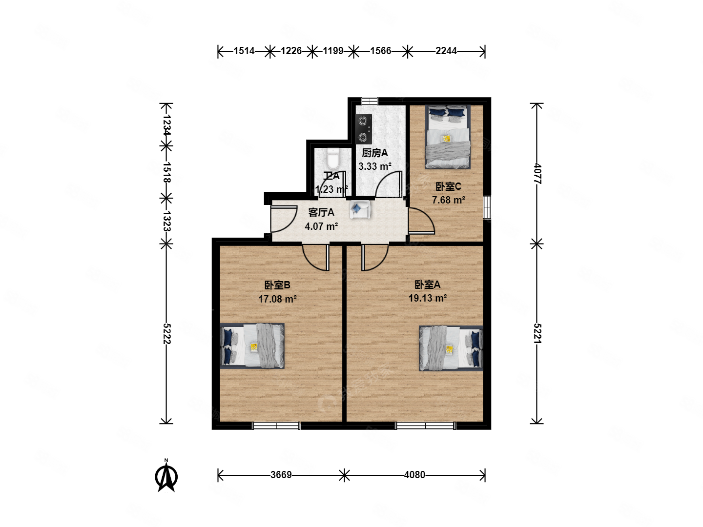 東大橋路小區(qū)3室1廳1衛(wèi)66.92㎡南北480萬