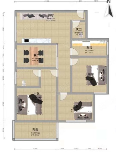 兴庆宫3室2厅2卫138.57㎡南北230万