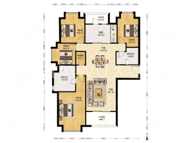 中海建国里5室5厅4卫164.34㎡南北3500万