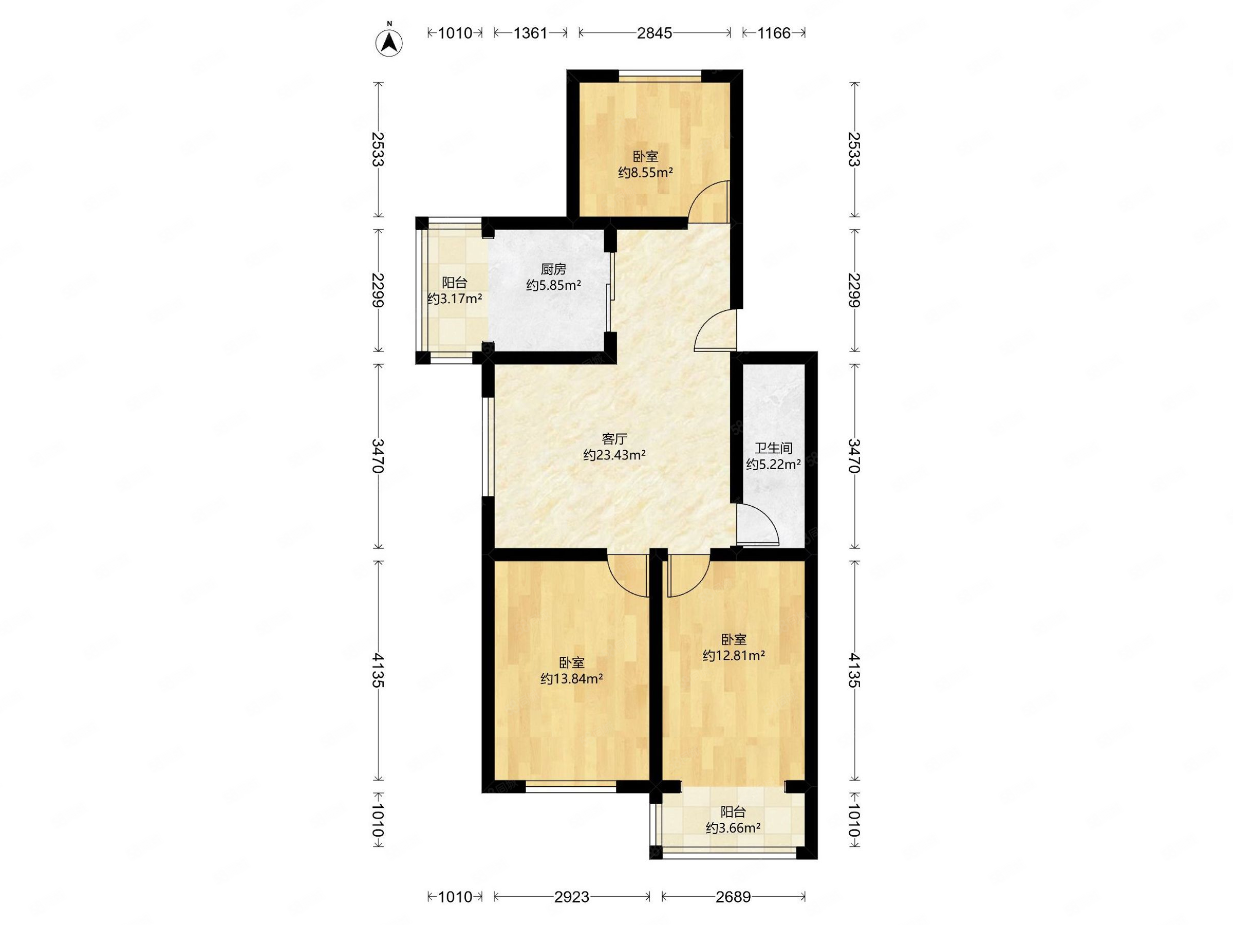 信園3室1廳1衛(wèi)91.77㎡南北230萬