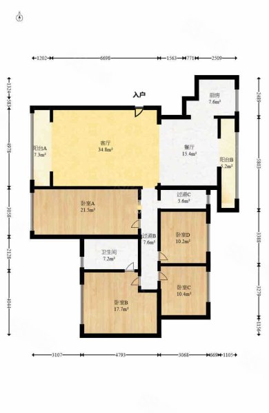 合能枫丹丽舍4室2厅2卫141.57㎡南北189万