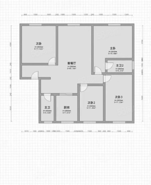 金佛金润城3室2厅2卫118㎡东南38万