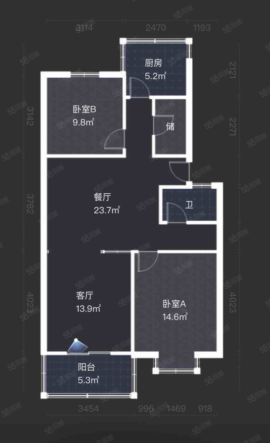 实验小学住宿楼2室2厅1卫94.77㎡南73万