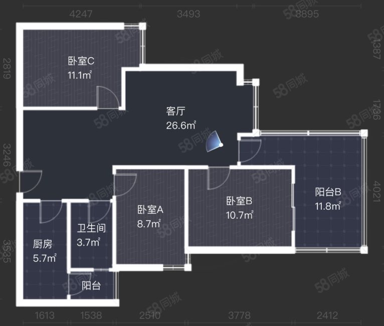 富丽花城3室2厅1卫82.2㎡东118万