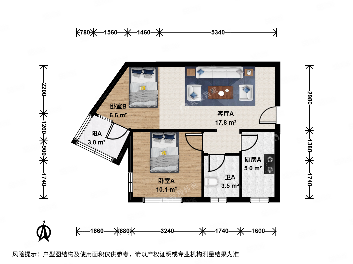 牡丹園東里2室1廳1衛(wèi)57.74㎡西南470萬