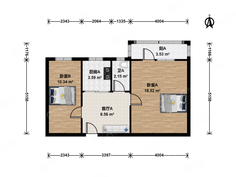 胡家园社区(西区)2室1厅1卫64.01㎡东北520万