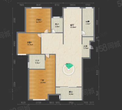 地矿华府3室2厅2卫138㎡南北72万