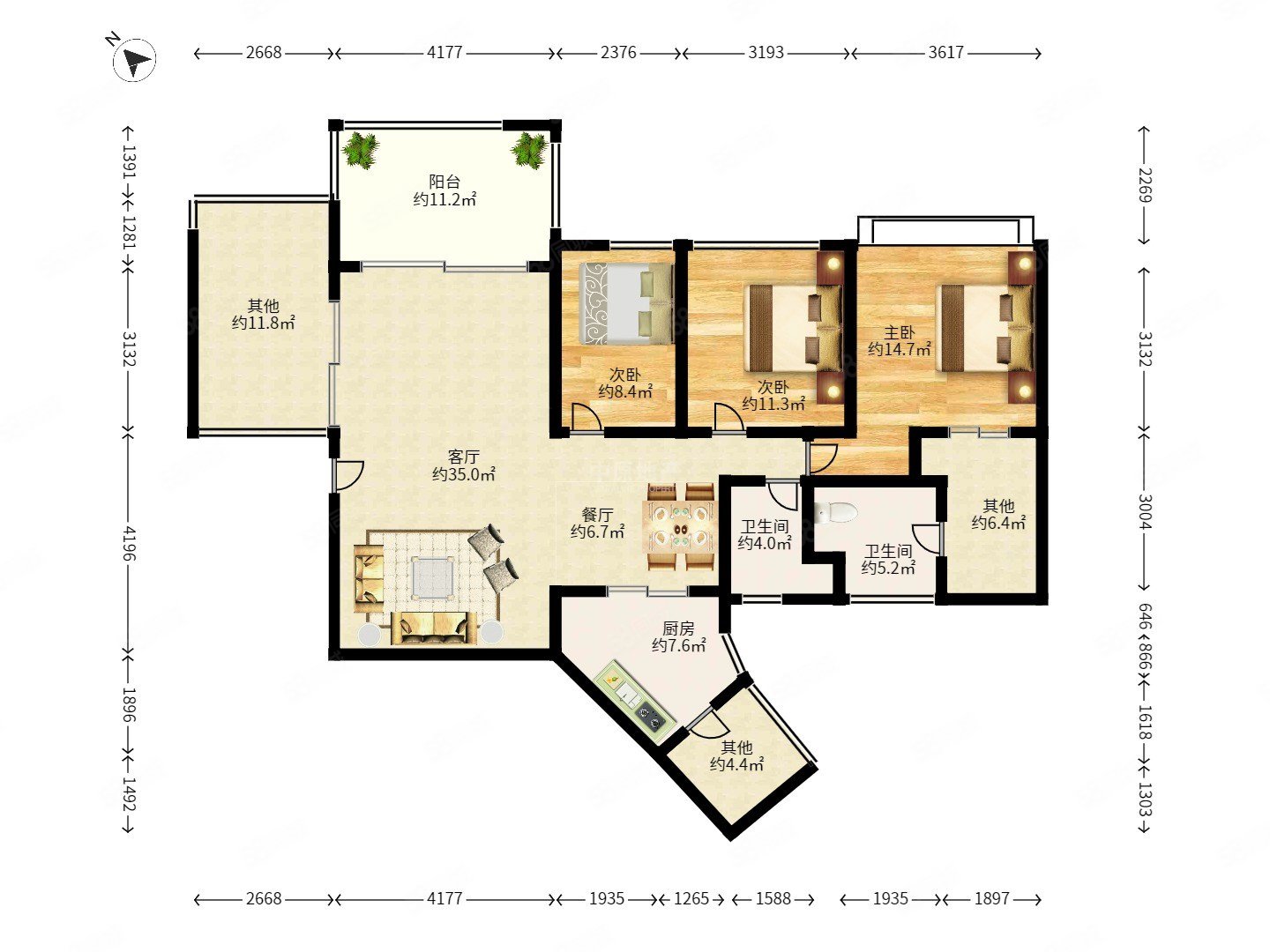 东郡百仕达花园(四期)3室2厅2卫101.58㎡东0万