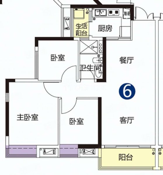 中天未来方舟D17组团3室2厅1卫94.6㎡南北80万