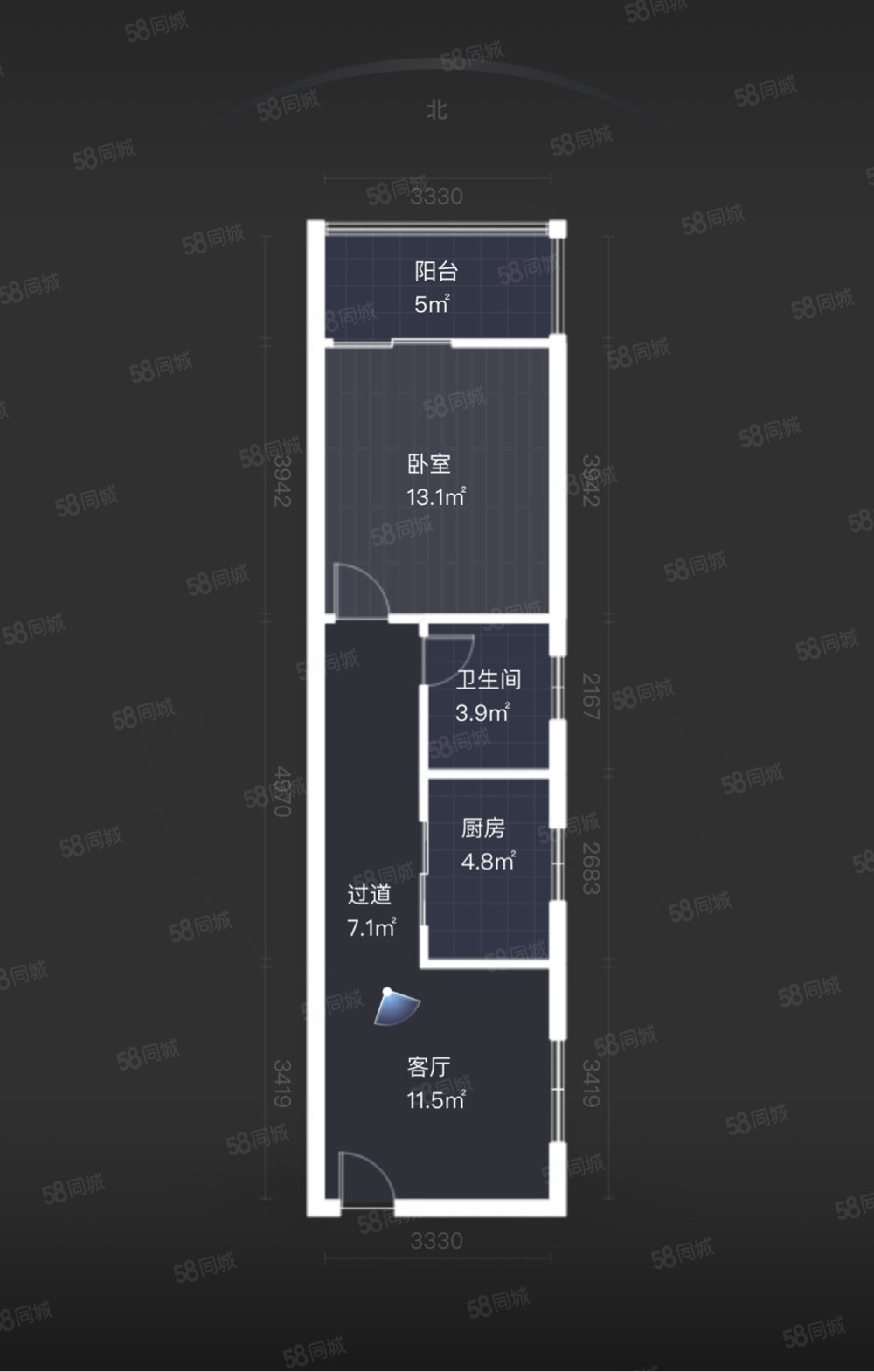 中冠新坐标大厦1室1厅1卫64.48㎡南北42万