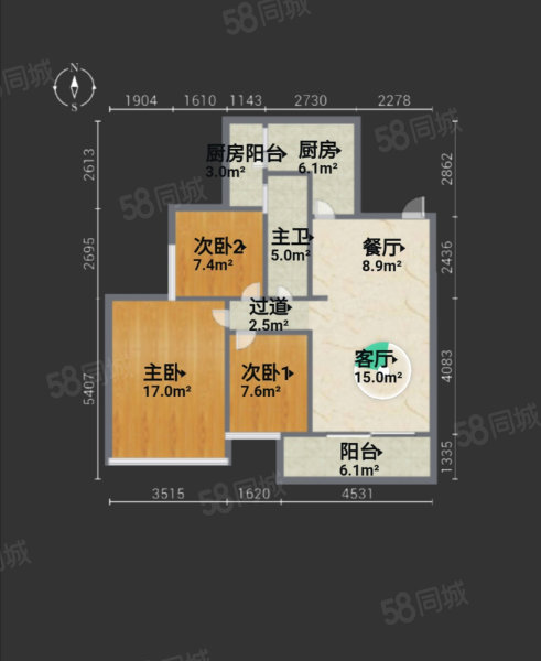 五邑碧桂园3室2厅2卫92.01㎡南北48.8万