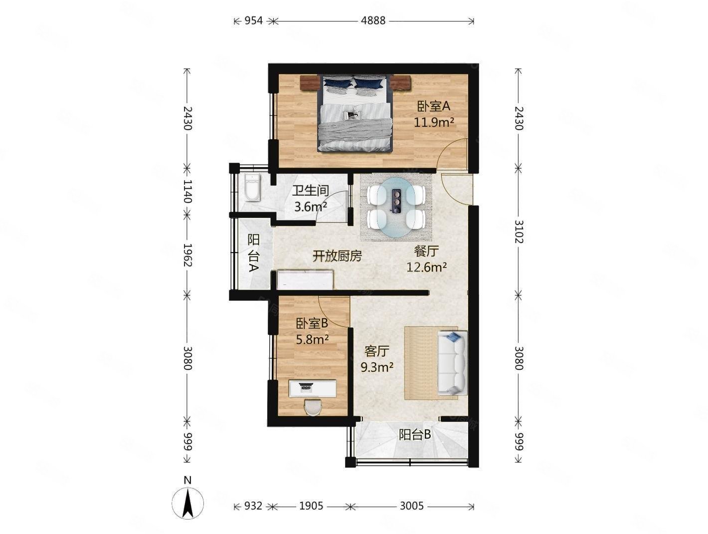 建欣苑四里北区2室2厅1卫71.32㎡西南385万