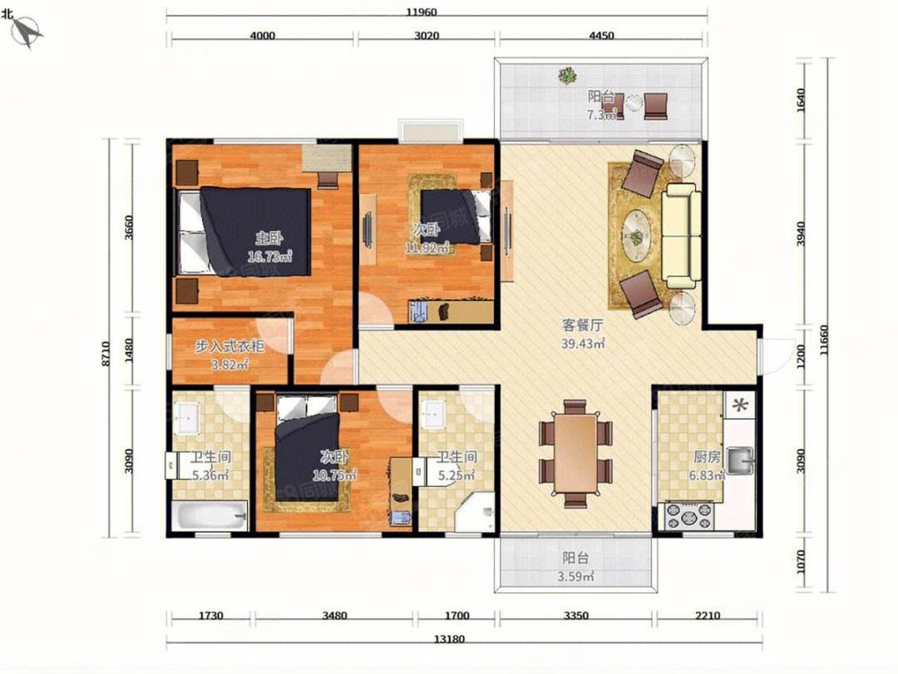 盛和景园3室2厅2卫128㎡南北81.8万