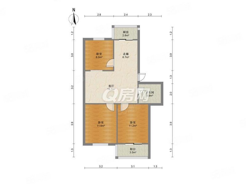 教师新村东A2室1厅1卫83.73㎡南北135万