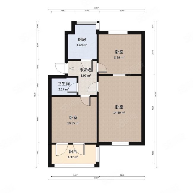 财经学院南家属院3室1厅1卫57.6㎡南北165万