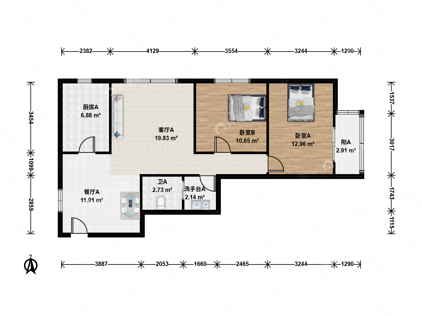 首鋼金頂街五區(qū)居民區(qū)(金頂街五區(qū))2室2廳1衛(wèi)98.18㎡東北298萬