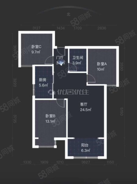 丽彩珠泉新城花间树3室2厅1卫99.51㎡南北89万