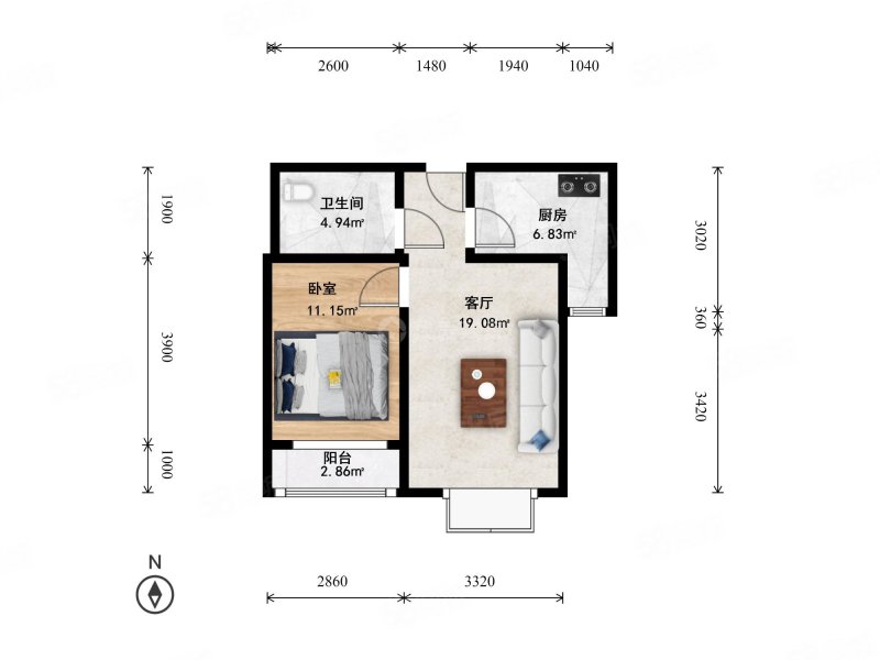 周庄子家园1室1厅1卫64.34㎡南490万