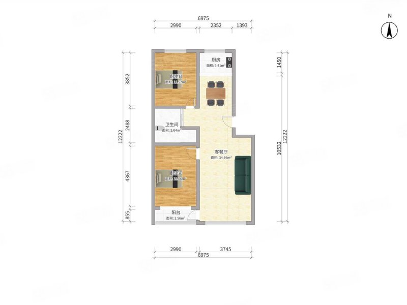 绿清南园2室2厅1卫90.55㎡南北150万